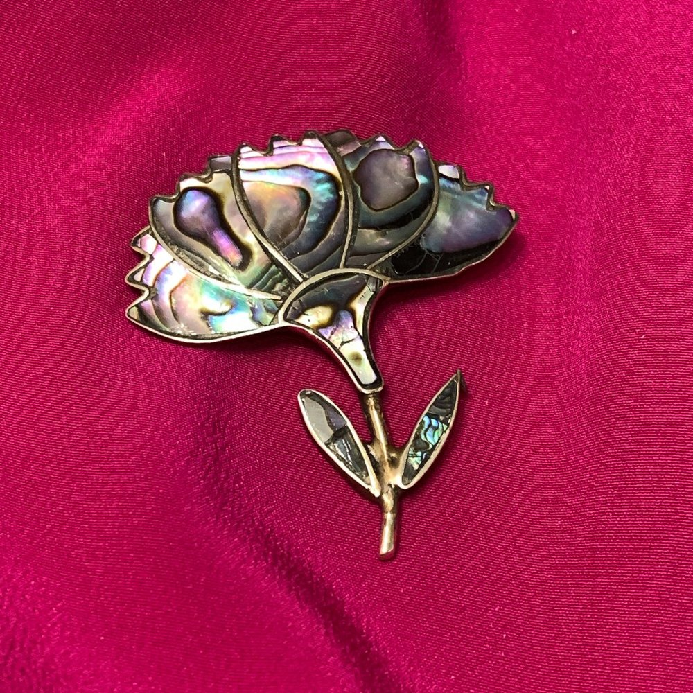 💝Vintage Abalone Flower Alpaca Silver Brooch Pendant
